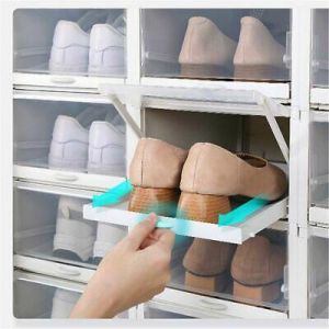 הבית לדברים הטובים נעליים וביגוד    Shoe Box Transparent Foldable Drawer Type Plastic Storage Organizer Cabinet Rack